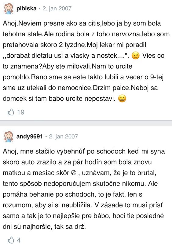Vyvolanie pôrodu skúsenosti Modrykonik